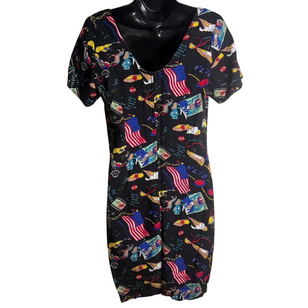 Pineapple Moon Vintage Dress Large 4th of July Sheath Black Short Sleeve New - Picture 5 of 13